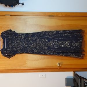Pisarro Nights navy beaded gown